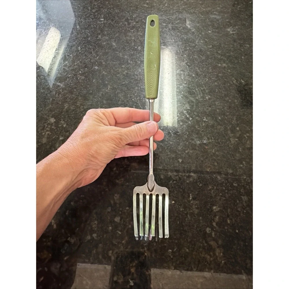 Vintage Foley 6-Tine Pastry Fork Stainless w/avocado Green Handle 11